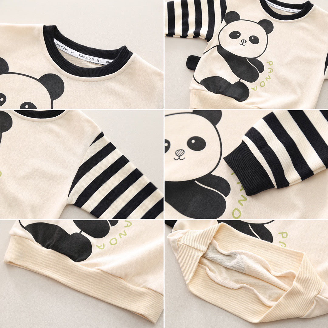 Boy's White Panda Print Sweatshirt & Pants Set