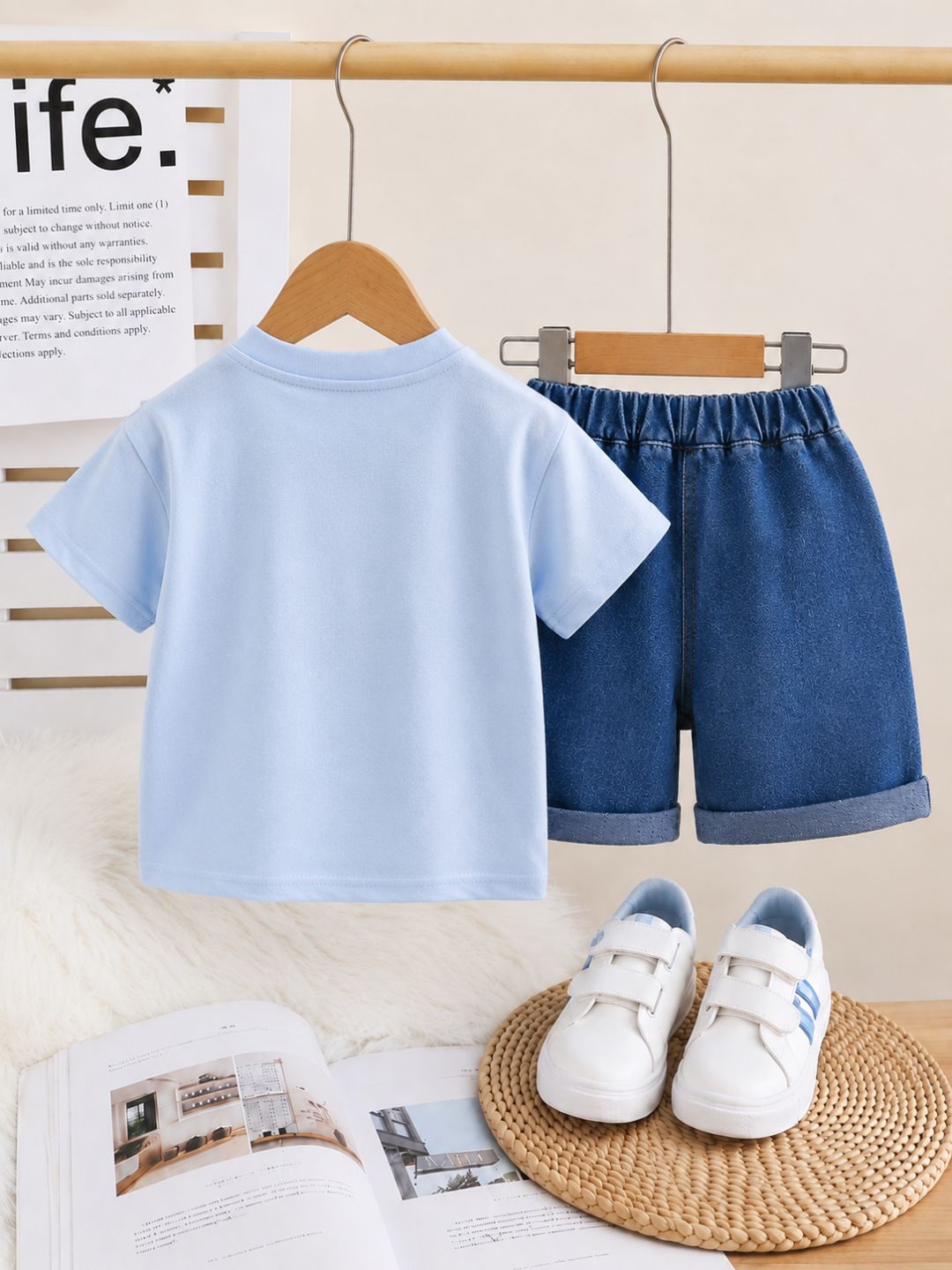 Googo Gaaga Girls Cotton Blue Cat Printed T-Shirt & Shorts Set - Blue