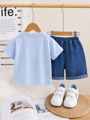 Googo Gaaga Girls Cotton Blue Cat Printed T-Shirt & Shorts Set - Blue