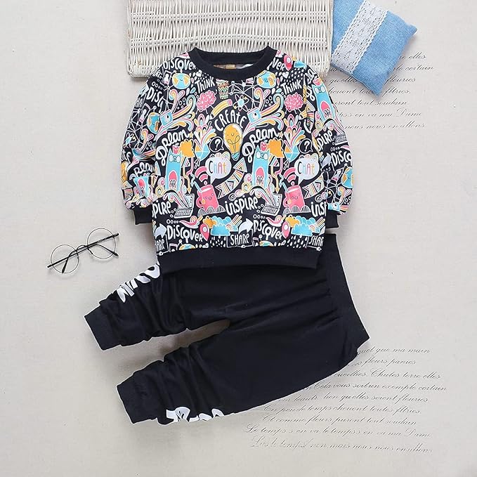 Boy's Black Inspire Print Sweatshirt & Pants Set