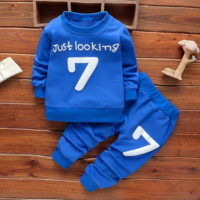 Googo Gaaga Boy's Cotton Full Sleeves Sweatshirt with Pant in Royal Blue Colour