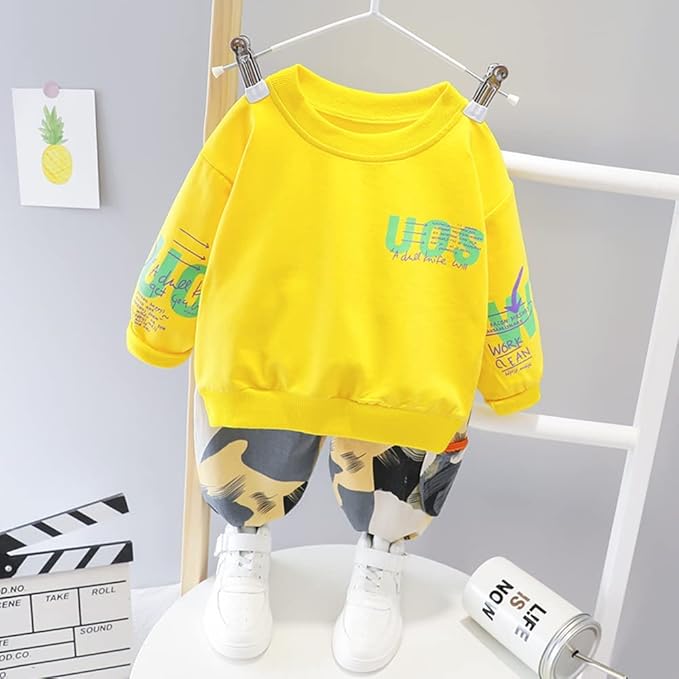 Boy's Yellow Print Sweatshirt & Pants Set