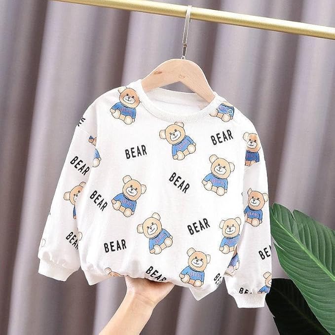 Boy's White Bear Print Sweatshirt & Pants Set