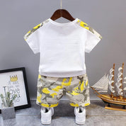 Boy's White Pocket Print T-Shirt & Shorts Set