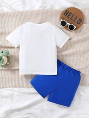 Boy's White Dino Print T-Shirt & Shorts Set