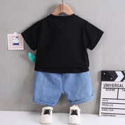 Boy's Black Dino Print T-Shirt & Shorts Set