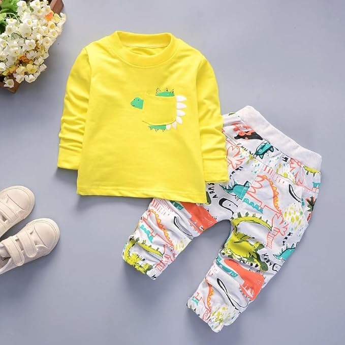 Boy's Multicolor Dino Print Hoodie & Pants Set