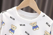 Boy's White Bear Print Sweatshirt & Pants Set