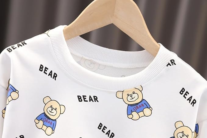Boy's White Bear Print Sweatshirt & Pants Set