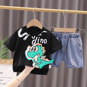 Boy's Black Dino Print T-Shirt & Shorts Set