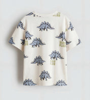 Boy's Dino Club Print Half-Sleeve T-Shirt - White