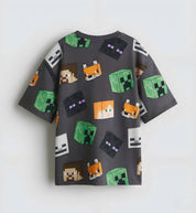 Boy's MineCraft Print Half-Sleeve T-Shirt - Brown