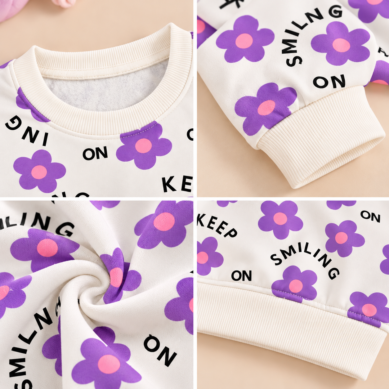 Googo Gaaga Girls Floral Printed Sweatshirt & Jogger Co-Ord Set – White & Purple