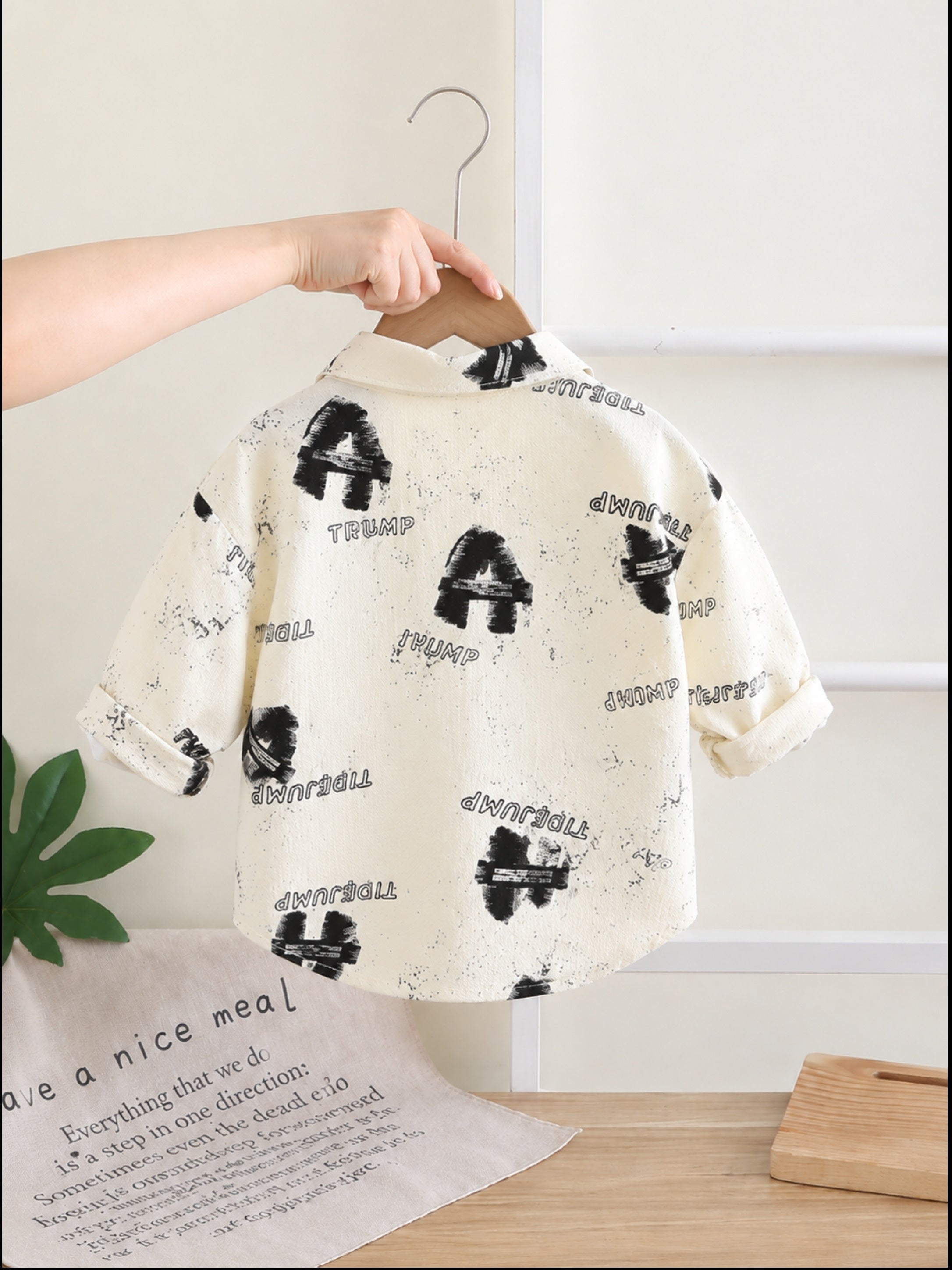 Googo Gaaga Boys Cotton AOP Text Printed Shirt - Off White