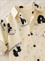 Googo Gaaga Boys Cotton AOP Text Printed Shirt - Off White