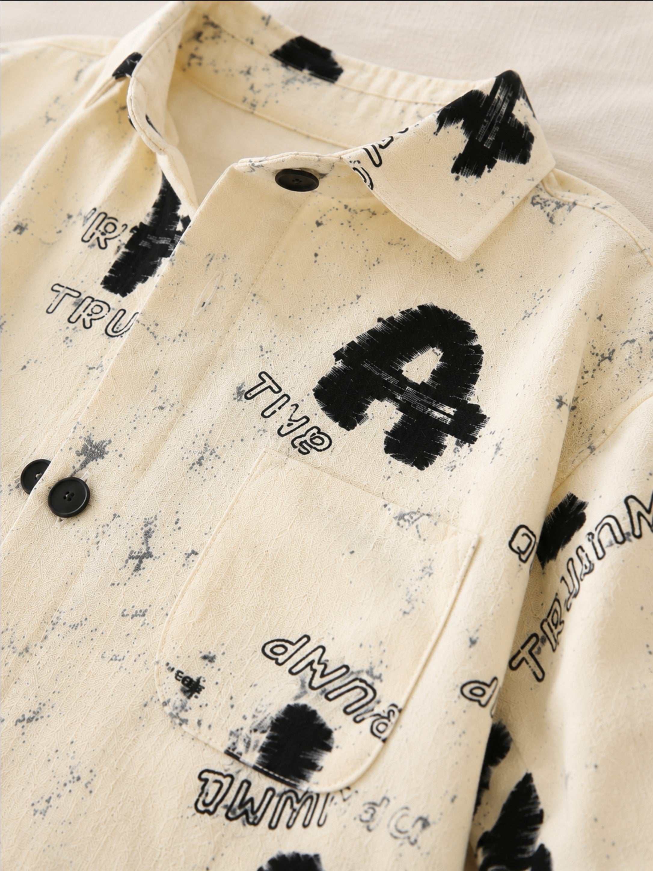 Googo Gaaga Boys Cotton AOP Text Printed Shirt - Off White