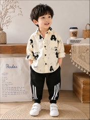 Googo Gaaga Boys Cotton AOP Text Printed Shirt - Off White