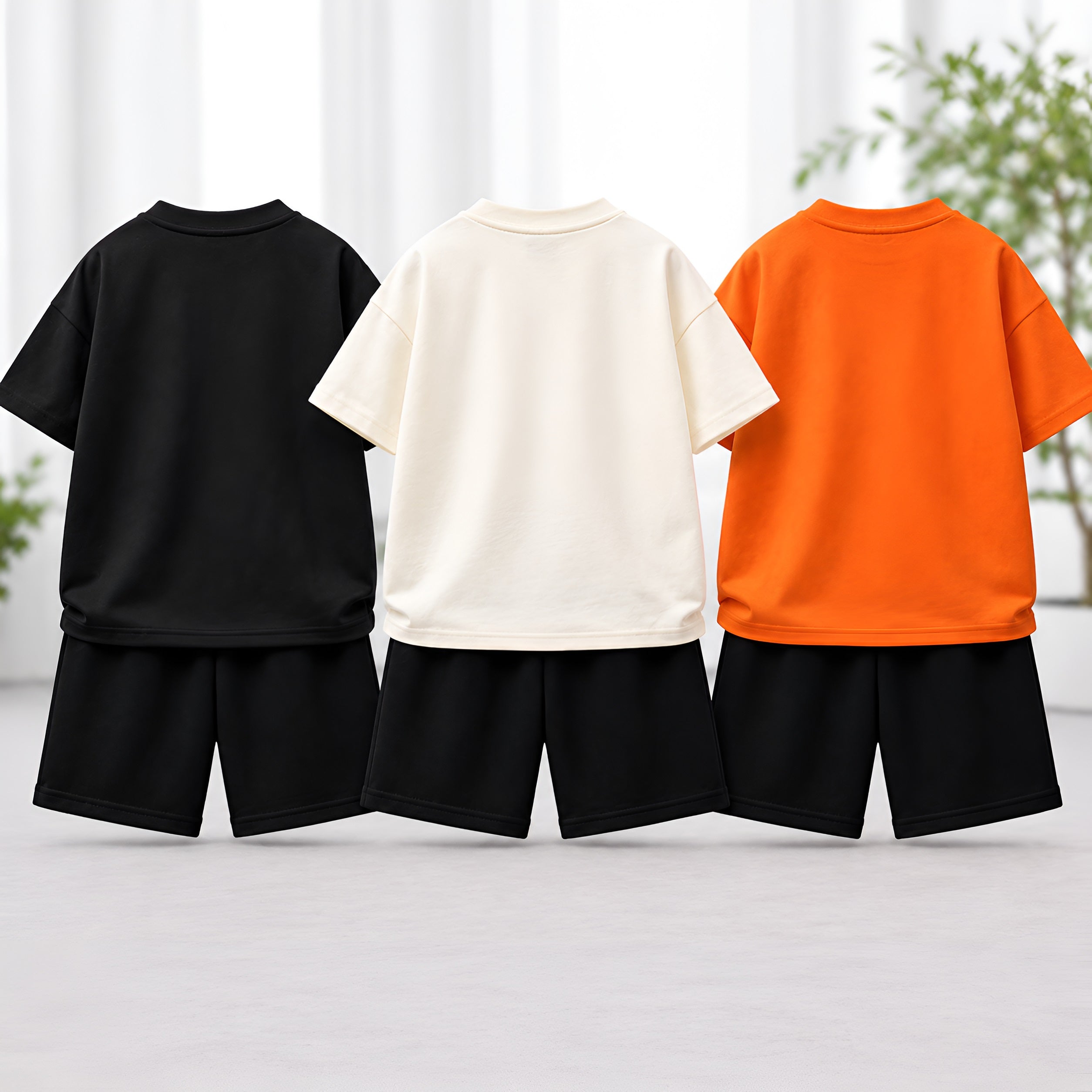 Googo Gaaga Boys Cotton Printed T-Shirt & Shorts Pack of 3 - Black, White & Orange
