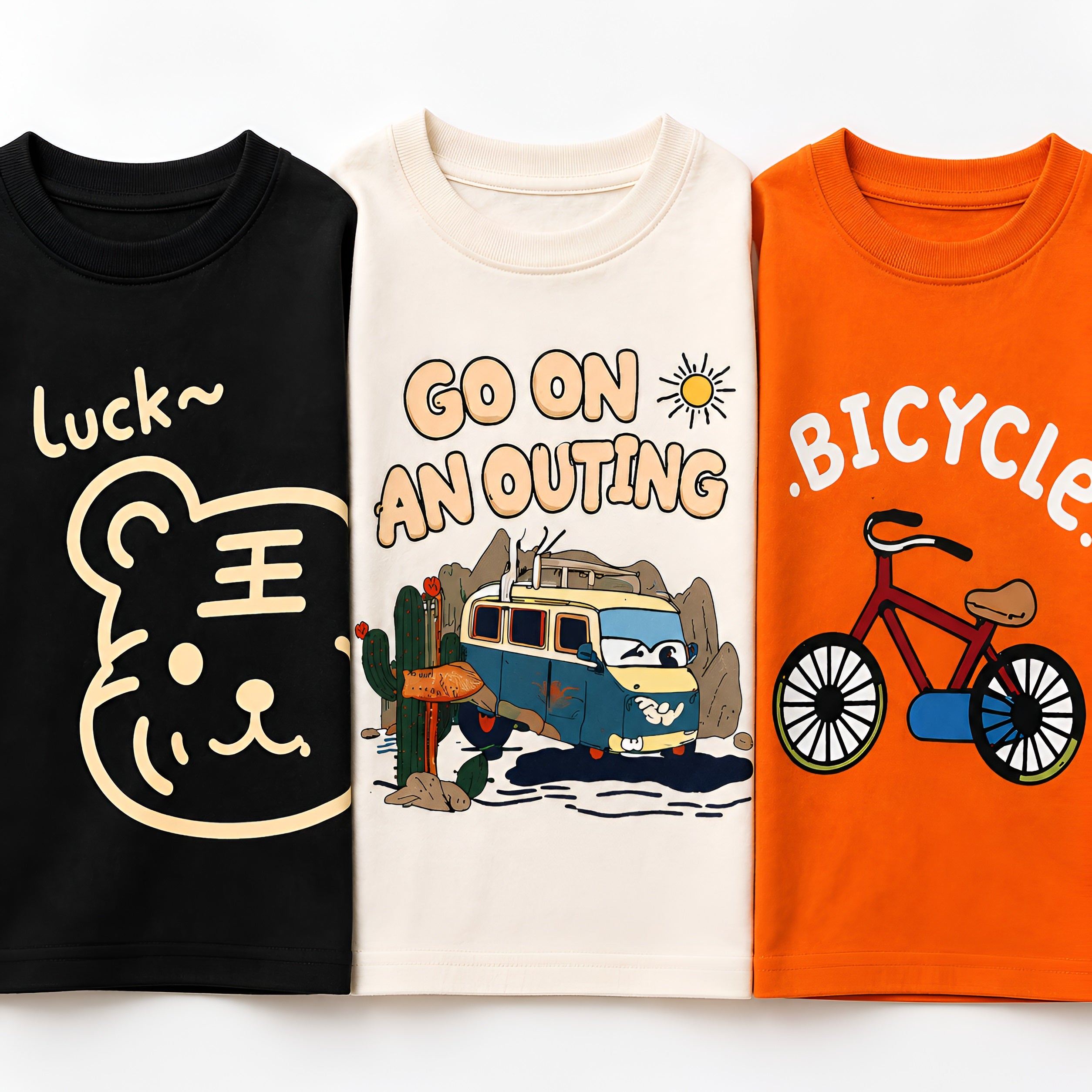Googo Gaaga Boys Cotton Printed T-Shirt & Shorts Pack of 3 - Black, White & Orange