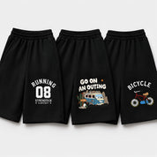 Googo Gaaga Boys Cotton Printed T-Shirt & Shorts Pack of 3 - Black, White & Orange