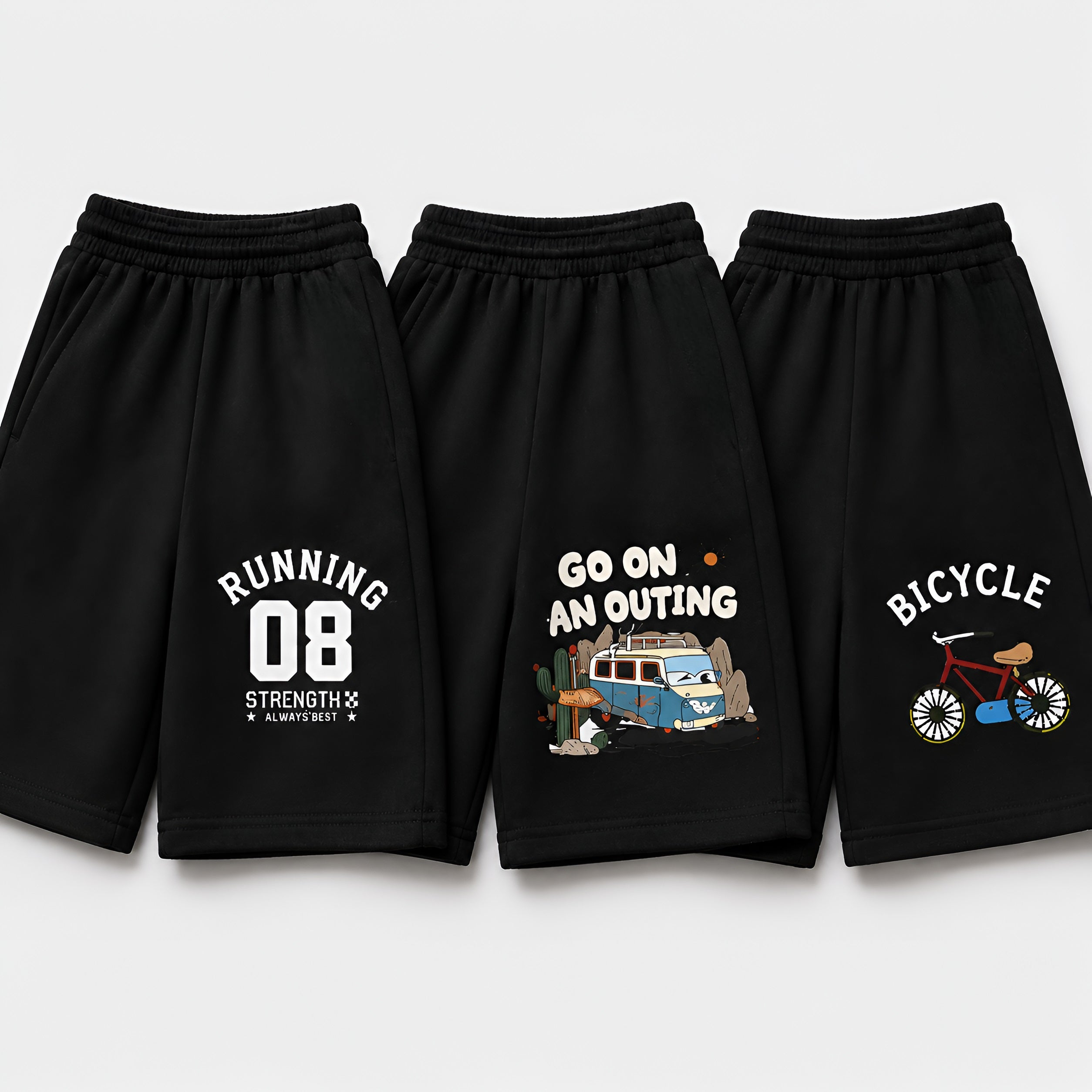 Googo Gaaga Boys Cotton Printed T-Shirt & Shorts Pack of 3 - Black, White & Orange