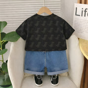 Boy's Cotton Min Print T-Shirt & Shorts Set - Black