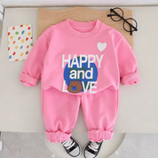 Googo Gaaga Girls Happy and Love Teddy Bear Printed Full Sleeve Sweatshirt with Matching Jogger Pants Co-Ord Set – Pink