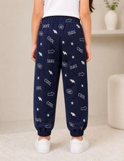 Googo Gaaga Gils Skate Graphic Printed Navy Blue Cotton Joggers