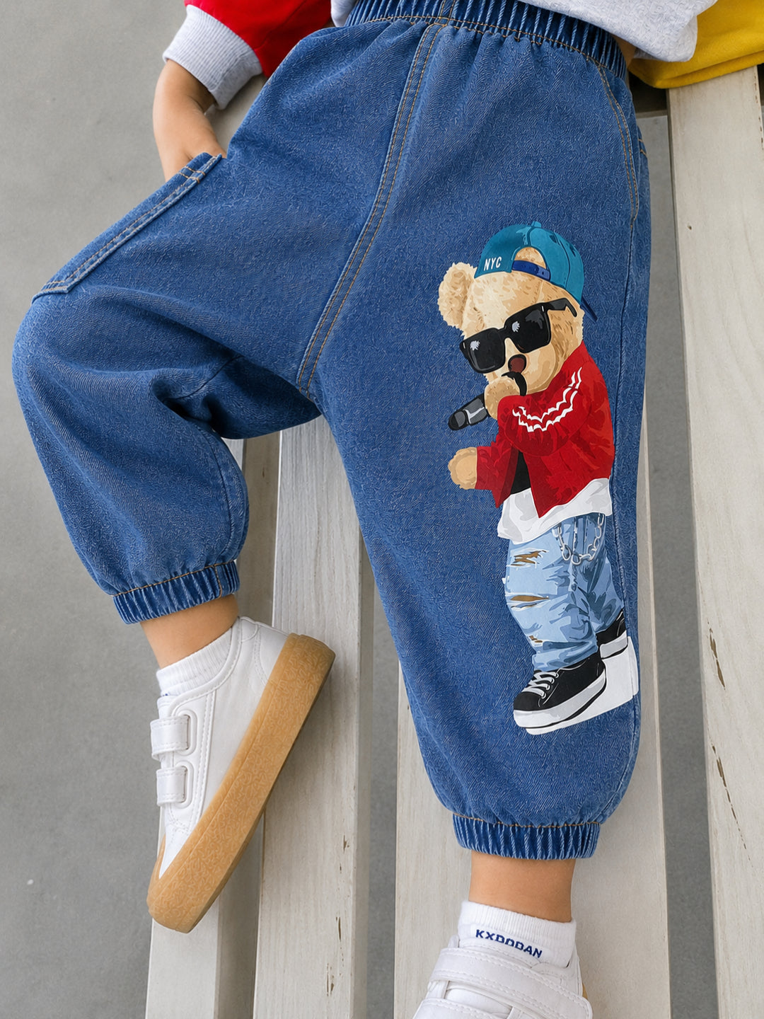 Boy's Cotton Denim New Animal Printed Pants - Blue