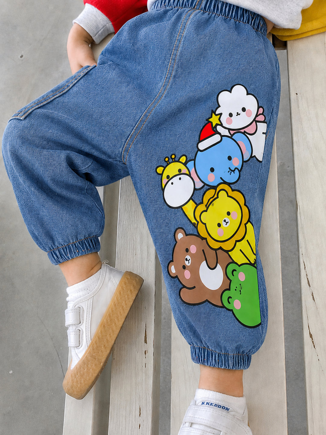 Boy's Cotton Denim New Animal Printed Pants - Blue