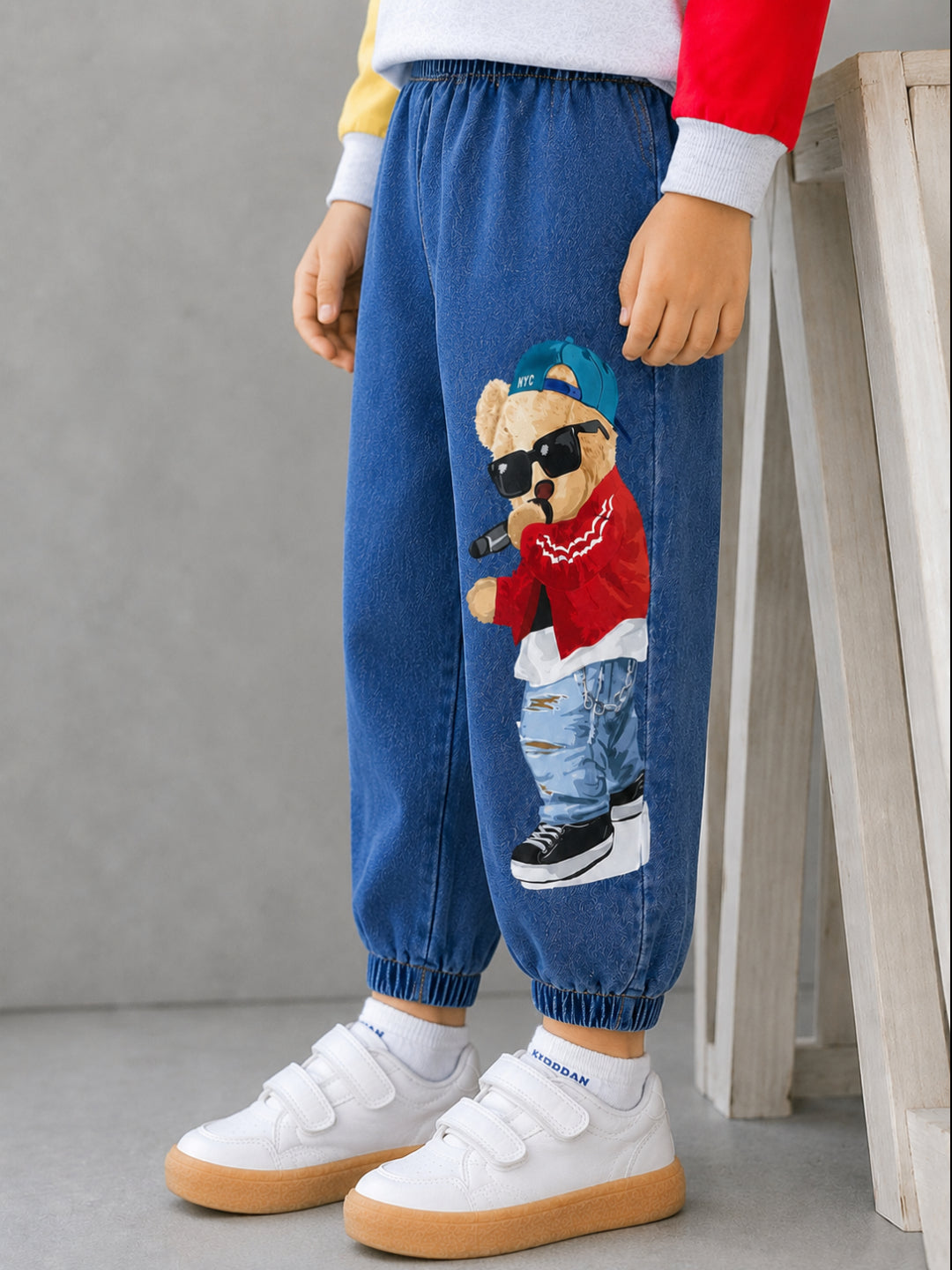 Boy's Cotton Denim New Animal Printed Pants - Blue