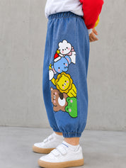 Boy's Cotton Denim New Animal Printed Pants - Blue