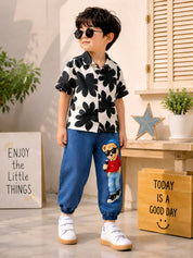 Boy's Cotton Denim New Animal Printed Pants - Blue