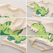 Boy's Cream Dino Print Sweatshirt & Pants numar