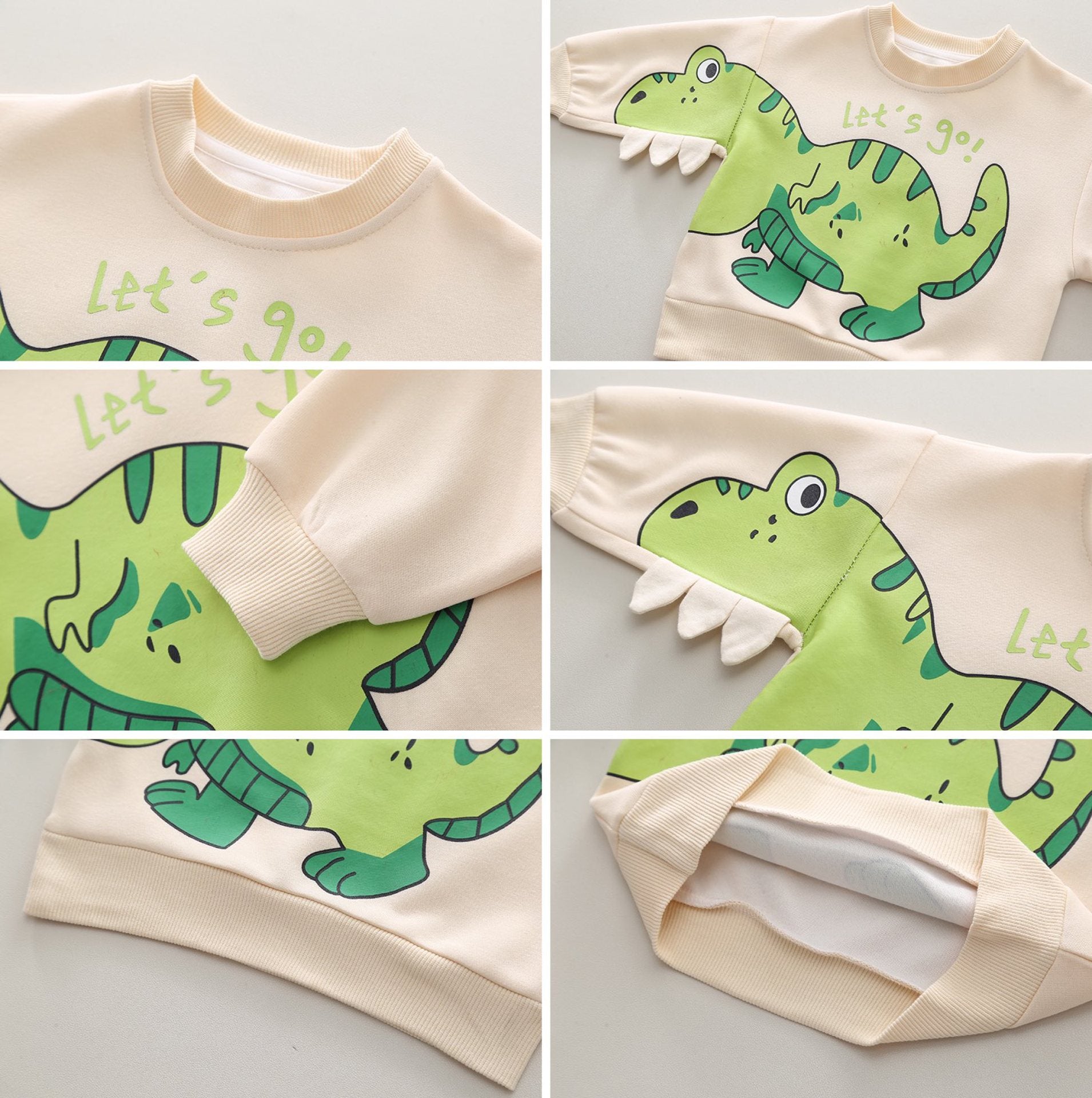 Boy's Cream Dino Print Sweatshirt & Pants numar