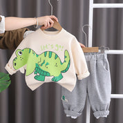 Boy's Cream Dino Print Sweatshirt & Pants numar