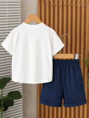 Googo Gaaga Boys Robot Graphic Printed T-Shirt with Denim Shorts Set