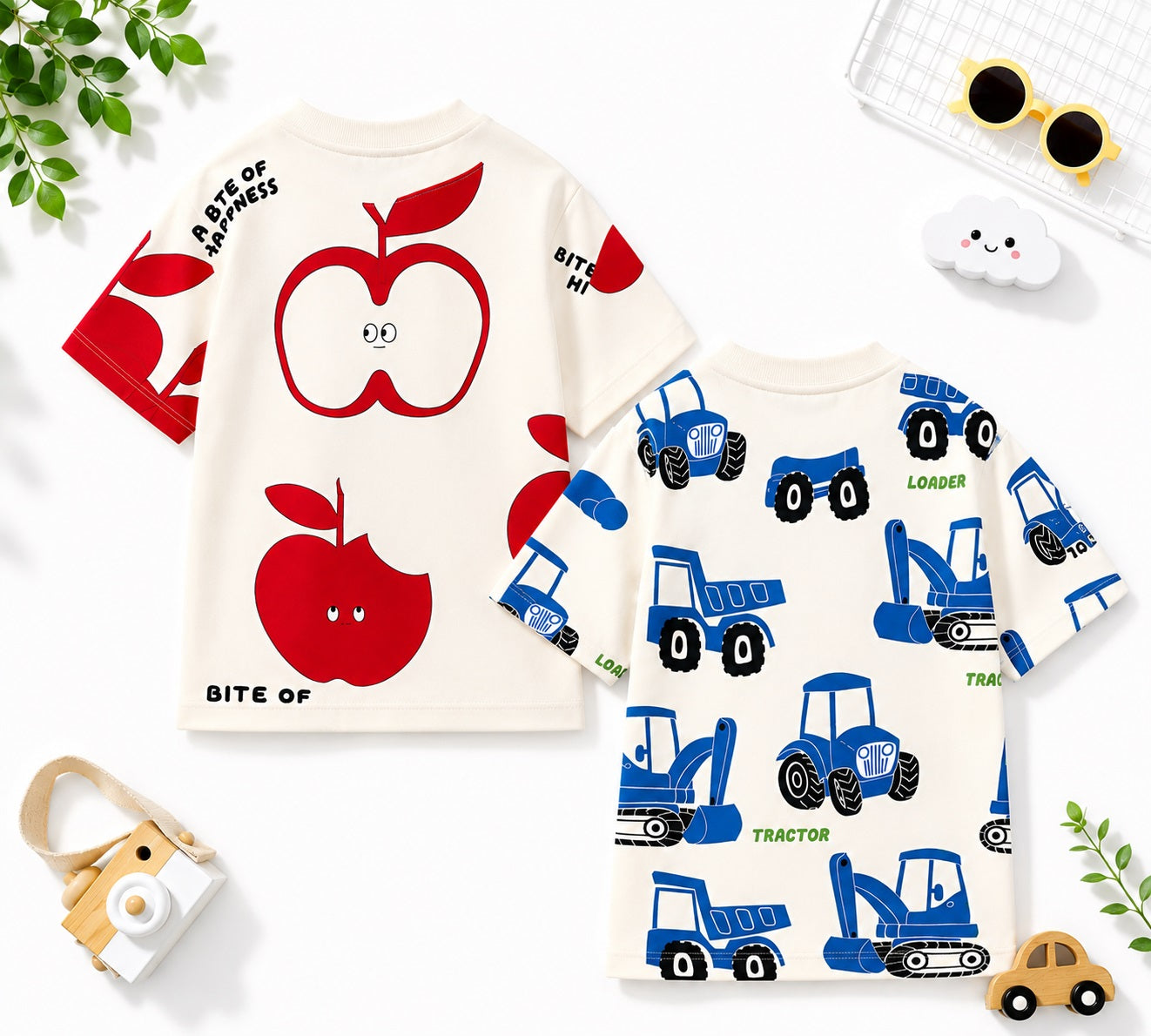 Googo Gaaga Boys Cotton Printed T-Shirt Pack of 2 - Apple & JCB