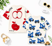 Googo Gaaga Boys Cotton Printed T-Shirt Pack of 2 - Apple & JCB