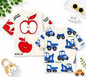 Googo Gaaga Boys Cotton Printed T-Shirt Pack of 2 - Apple & JCB