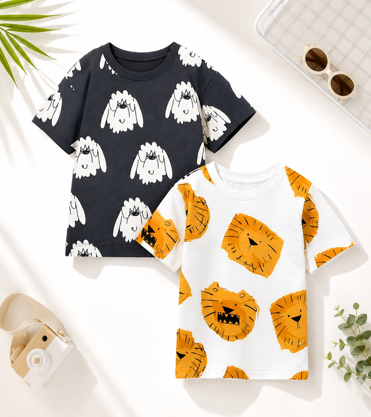 Googo Gaaga Boys Cotton Printed T-Shirt Pack of 2 - Sheep & Lion