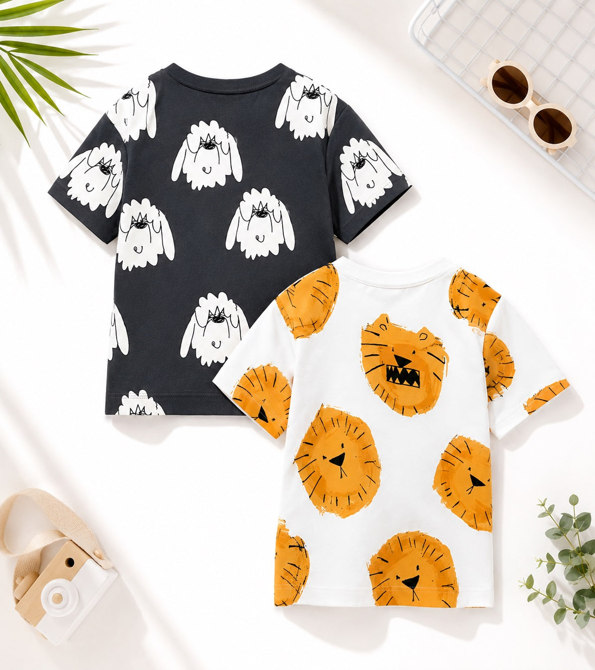Googo Gaaga Boys Cotton Printed T-Shirt Pack of 2 - Sheep & Lion