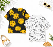 Googo Gaaga Boys Cotton Printed T-Shirt Pack of 2 - Dino & Smiley