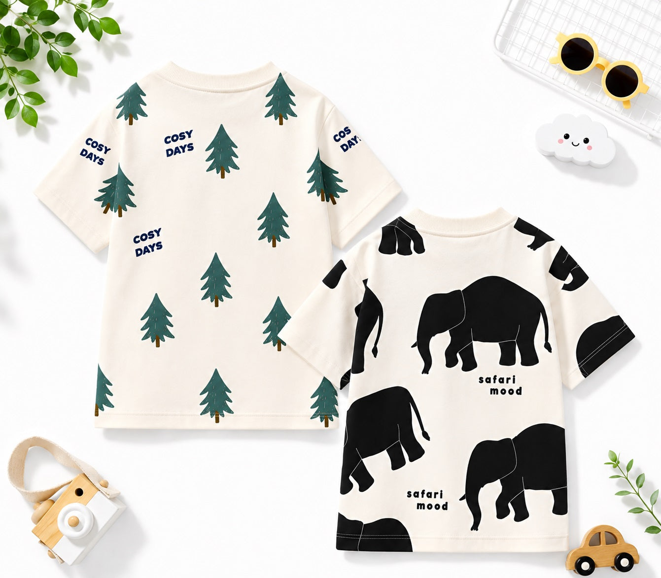 Googo Gaaga Boys Cotton Printed T-Shirt Pack of 2 - Christmas & Elephant
