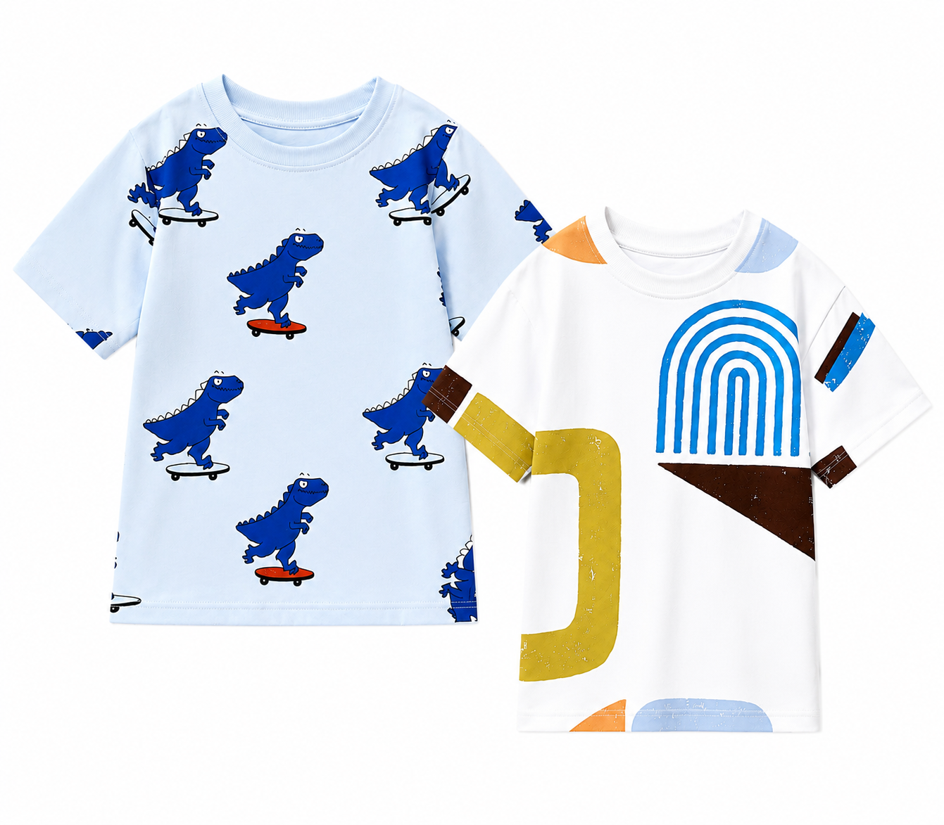 Googo Gaaga Boys Cotton Printed T-Shirt Pack of 2 - Shapes & Dino