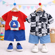 Boys Cotton Half Sleeves Tee & Shorts Set Pack Of 2  - Red & Black