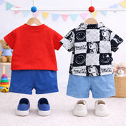 Boys Cotton Half Sleeves Tee & Shorts Set Pack Of 2  - Red & Black