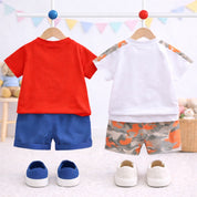 Boys Cotton Half Sleeves Tee & Shorts Set Pack Of 2  - Orange Pocket & Bag Bear