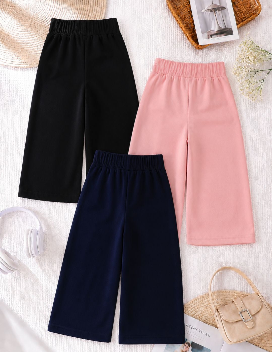 Girls Striped Wide-Leg Pyjama– Pack of 3