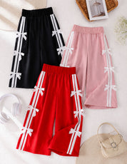 Googo Gaaga Girls Bow-Detailed Striped Wide-Leg Pyjama.